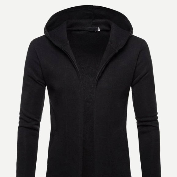 Other - Casual Black Open Front Men Hooded Coat